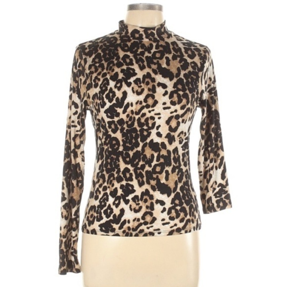 Gaze L tan animal print asymmetrical stretch top